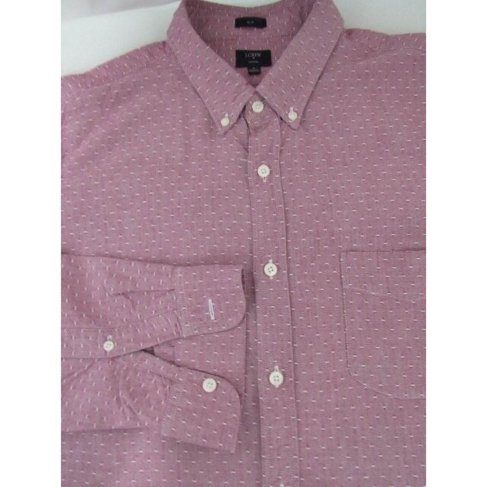 J Crew Slim Spotted Mauve Pink Button Down Dress Shirt Long Sleeve Mens Sz XL
